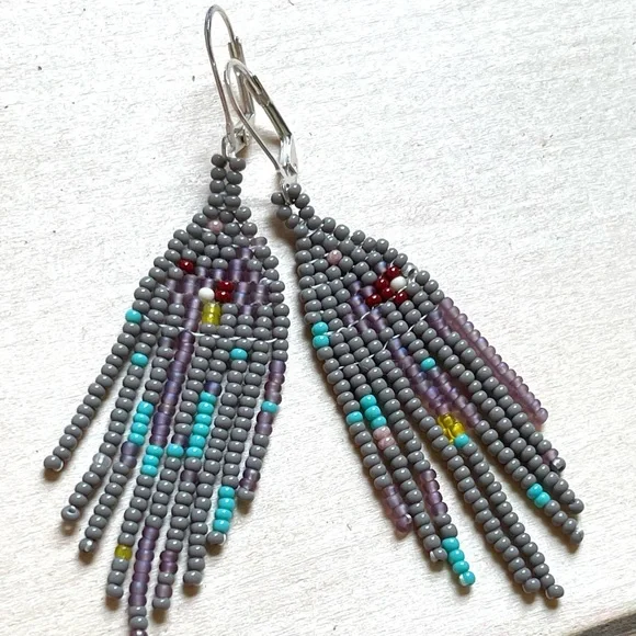 HANDMADE GLASS EARRINGS | Mini Kosmogonian Handwoven Earrings in Slate - Picture 1 of 5